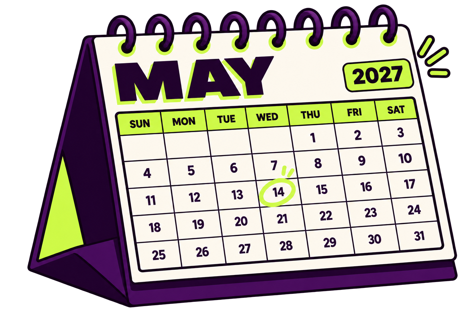 GRNTS subsidie-wandkalender met mei en een omcirkelde subsidiedeadline
